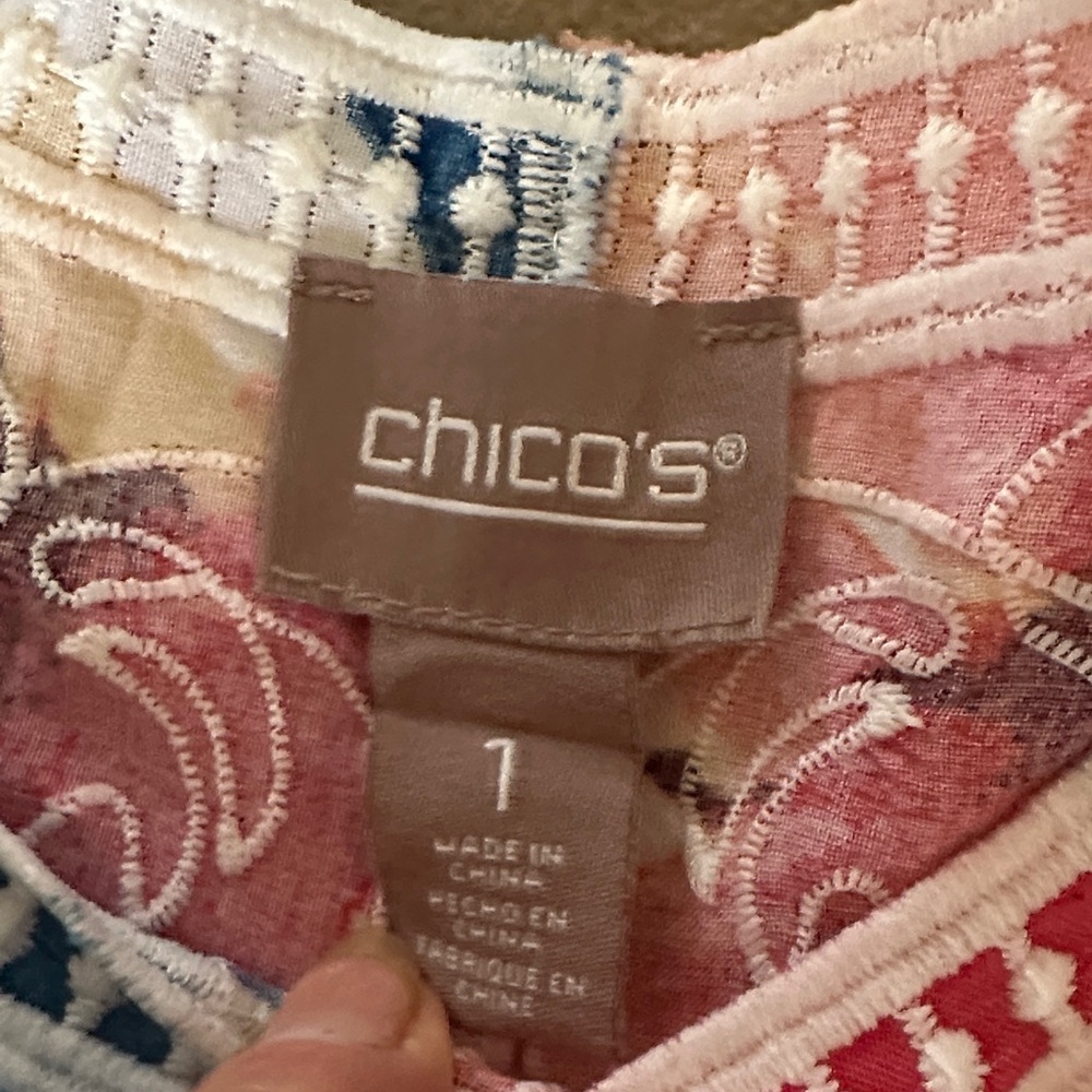 Chico's Multi-Color Floral Crochet-Trim Top - Picture 2 of 7